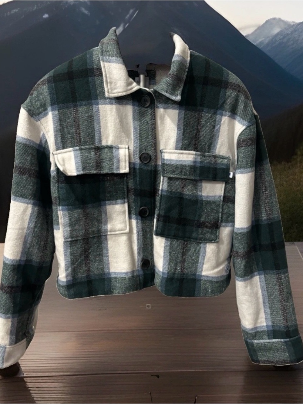 Hurley Sherpa Lined Plaid Button-Front Jacket Coat Green/White/Gray Women’s XL